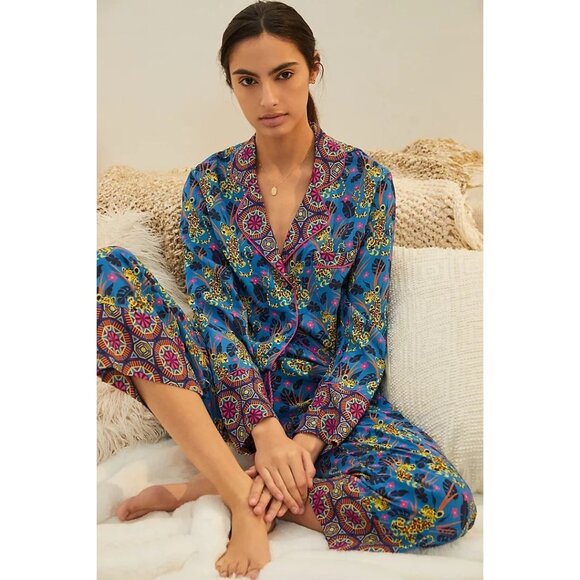 NWT Anthropologie Janine Lecour Fleurs 2 Piece Pajama Set Cheetah Leopar…